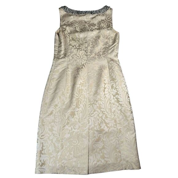Banana Republic Sz 6 Sleeveless Gold Floral Silk Chiffon Dress Sequin Collar - Picture 2 of 11